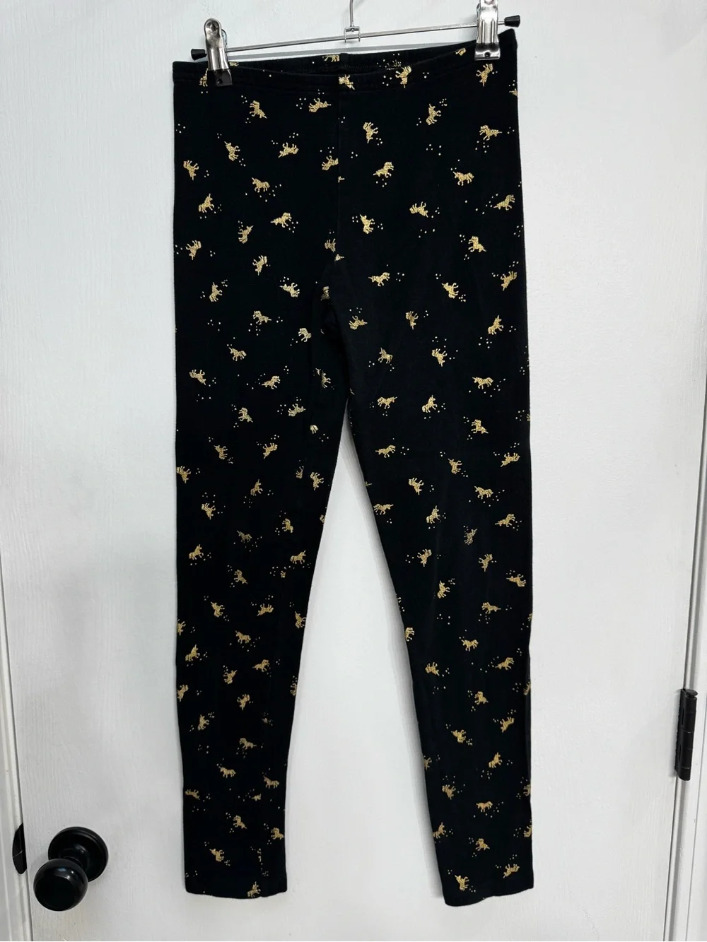 Old Navy Black Leggings with Gold Unicorn Accents